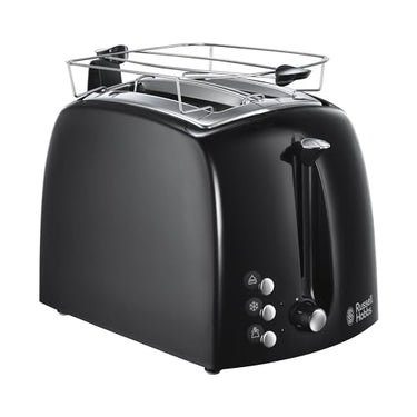 Russell Hobbs Textures+ 2-slice Toaster (extra-wide toasting slots, including bun warmer & integrated toast tongs, 6 browning levels + defrost & reheat function, 850W) 22601-56 on sale